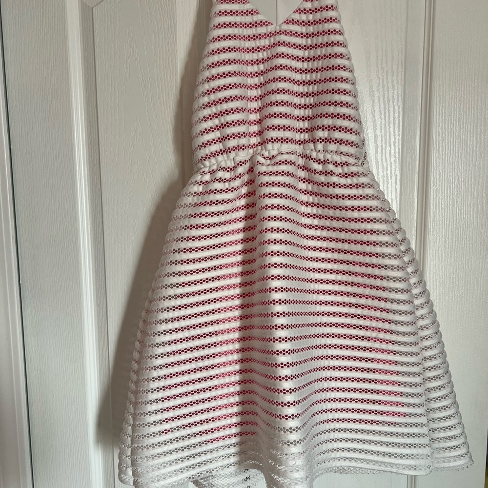 White and Hot Pink Striped Halter Dress